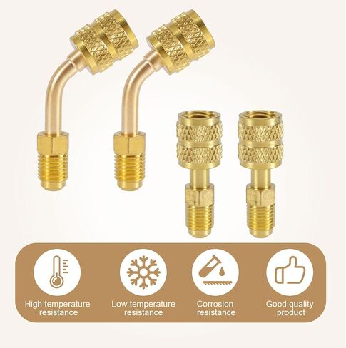 4pcs R410A محول لنظام التبريد المنقسمة المصغرة ، 5/16 "SAE أنثى إلى 1/4" SAE الذكور شحن منفذ الفراغ مستقيم و 45 درجة محولات زاوية ملائمة لمكيفات هواء HVAC مقاييس تبريد مكيف الهواء in Saudi Arabia