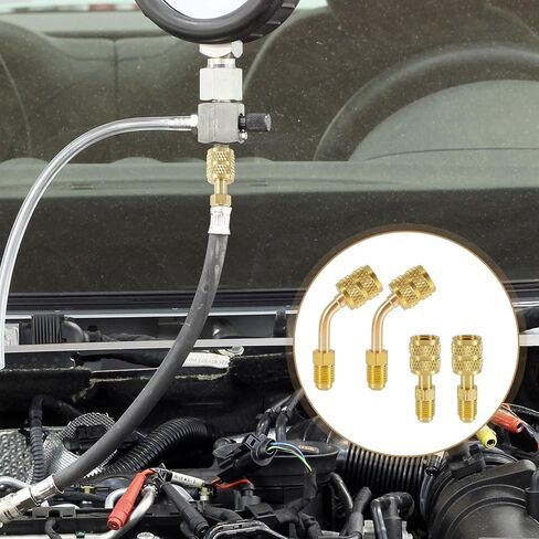 4pcs R410A محول لنظام التبريد المنقسمة المصغرة ، 5/16 "SAE أنثى إلى 1/4" SAE الذكور شحن منفذ الفراغ مستقيم و 45 درجة محولات زاوية ملائمة لمكيفات هواء HVAC مقاييس تبريد مكيف الهواء in Saudi Arabia
