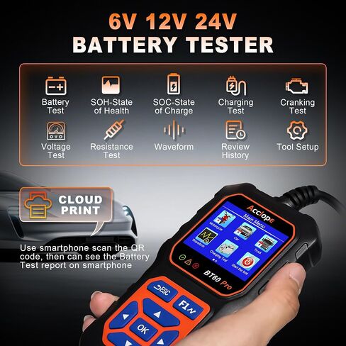 BT60 Pro Acclope Car Battery Tester مع الطباعة السحابية 100-3000 CCA 6V 12V 24V AGM Lithium Gel Battery Checker Automotive Adalyder Digital Analyzer Operging System Oper Truck-Use-Use-Use. in Kuwait