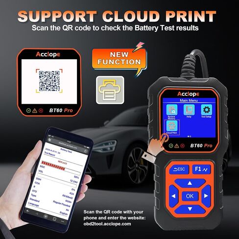 BT60 Pro Acclope Car Battery Tester مع الطباعة السحابية 100-3000 CCA 6V 12V 24V AGM Lithium Gel Battery Checker Automotive Adalyder Digital Analyzer Operging System Oper Truck-Use-Use-Use. in Kuwait