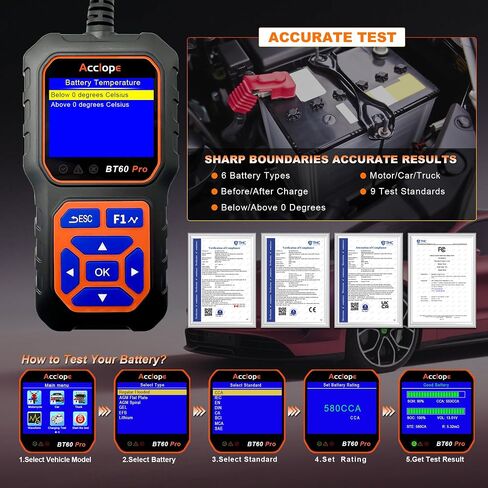 BT60 Pro Acclope Car Battery Tester مع الطباعة السحابية 100-3000 CCA 6V 12V 24V AGM Lithium Gel Battery Checker Automotive Adalyder Digital Analyzer Operging System Oper Truck-Use-Use-Use. in Kuwait