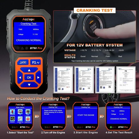 BT60 Pro Acclope Car Battery Tester مع الطباعة السحابية 100-3000 CCA 6V 12V 24V AGM Lithium Gel Battery Checker Automotive Adalyder Digital Analyzer Operging System Oper Truck-Use-Use-Use. in Kuwait
