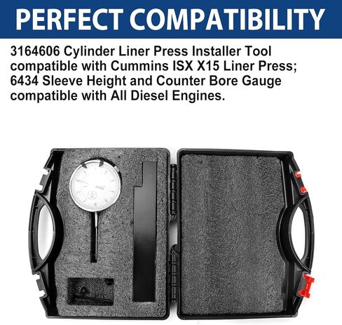 6434 Sleeve Height and Counter Bore Gauge & 3164606 Cylinder Liner Press Installer Tool Heavy Duty - Compatible with All Diesel Engines and Cummins ISX X15 Liner Press, Range: 0-1.00" in Saudi Arabia