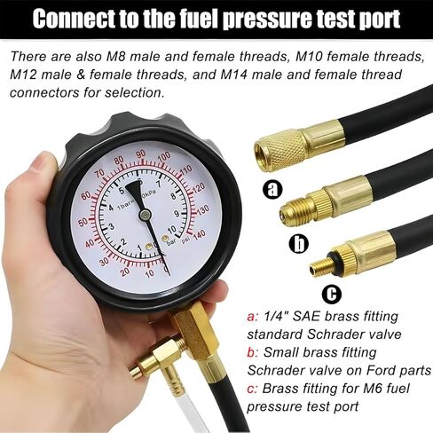 0-140PSI Car Fuel Pressure Tester Kit, TU-114 Vehicle Gas Gasoline Injection Pump Pressure Tester Gauge Kit, Automobile Oil Injection Pump Diagnostic Tool Set, Universal Fit in Kuwait