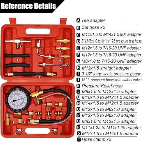 0-140PSI Car Fuel Pressure Tester Kit, TU-114 Vehicle Gas Gasoline Injection Pump Pressure Tester Gauge Kit, Automobile Oil Injection Pump Diagnostic Tool Set, Universal Fit in Kuwait