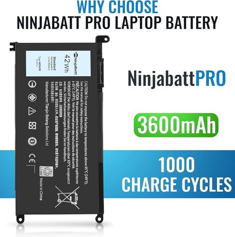 NinjaBatt Pro بطارية M5Y1K لديل انسبايرون 14 15 17 5000 3000 سلسلة 5558 5555 5755 5559 3558 3451 3551 5758 5758 5551 5755 5458 WKRJ2 HD4J0 GXVJ3 07G07 6YFVW K1 85 وات - خلايا متميزة [2600 مللي أمبير/38 وات في الساعة] in Saudi Arabia