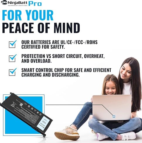 NinjaBatt Pro بطارية M5Y1K لديل انسبايرون 14 15 17 5000 3000 سلسلة 5558 5555 5755 5559 3558 3451 3551 5758 5758 5551 5755 5458 WKRJ2 HD4J0 GXVJ3 07G07 6YFVW K1 85 وات - خلايا متميزة [2600 مللي أمبير/38 وات في الساعة] in Saudi Arabia