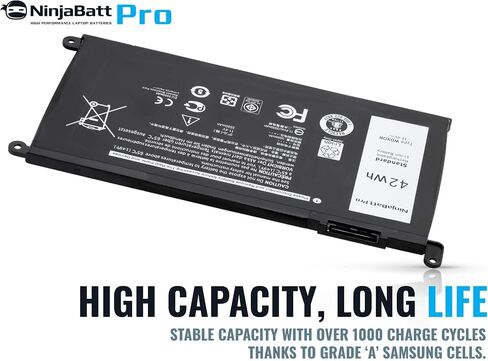 NinjaBatt Pro بطارية M5Y1K لديل انسبايرون 14 15 17 5000 3000 سلسلة 5558 5555 5755 5559 3558 3451 3551 5758 5758 5551 5755 5458 WKRJ2 HD4J0 GXVJ3 07G07 6YFVW K1 85 وات - خلايا متميزة [2600 مللي أمبير/38 وات في الساعة] in Kuwait
