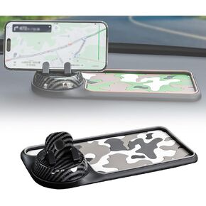 Multifunction Car Anti-Slip Mat， Carbon Fiber Patterned Phone Mount with Dashboard Storage & Temporary Parking Number (Green) in Saudi Arabia