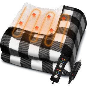 بطانية مدفوعة بالسيارة 12V 59 "x39" بطانية ساخنة محمولة للسفر مع 4 تسخين 4 إعدادات توقيت ناعمة ومريحة لتخييم سيارات السيارات (أسود وأحمر) in Kuwait