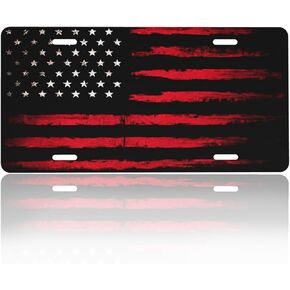 Front License Plate Cover Car Decor Accessory Aluminum Metal Rust-Proof US Car Plate Novelty Vanity Tag Cover with 4 Holes for Men Women 6 * 12 in - Black Red American Flag in Kuwait