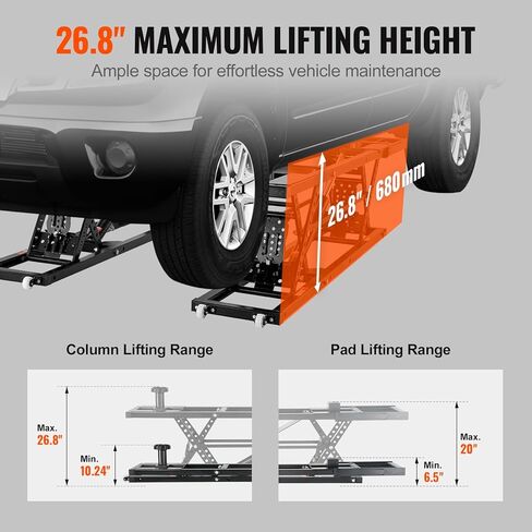 VEVOR Car Lift, 7,000 LBS Capacity Portable Car Lift, with Extended-Length Plates, 26.8" Max. Height, Heavy-Duty Carbon Steel Truck Lift with 120V Power Unit, Auto Car Jack Lifts for Home Garage Shop in Kuwait
