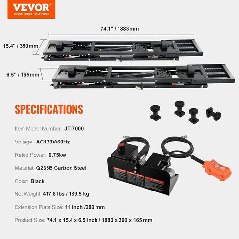 VEVOR Car Lift, 7,000 LBS Capacity Portable Car Lift, with Extended-Length Plates, 26.8" Max. Height, Heavy-Duty Carbon Steel Truck Lift with 120V Power Unit, Auto Car Jack Lifts for Home Garage Shop in Kuwait