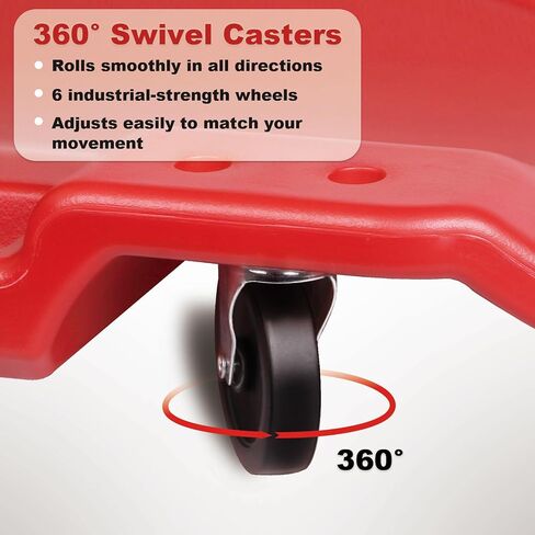 Mechanic Creeper - 40 Inch Rolling Garage Creeper with Padded Headrest and Dual Tool Trays - Low Profile Design for Under Car Repairs - Heavy-Duty Frame 500lb Capacity Red in Saudi Arabia