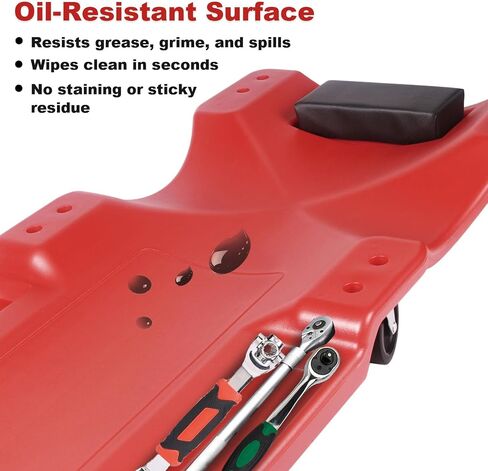 Mechanic Creeper - 40 Inch Rolling Garage Creeper with Padded Headrest and Dual Tool Trays - Low Profile Design for Under Car Repairs - Heavy-Duty Frame 500lb Capacity Red in Saudi Arabia