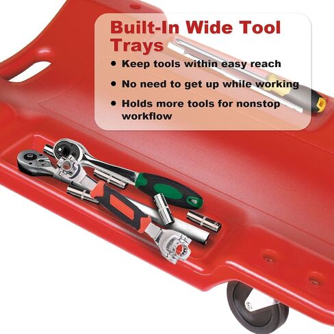 Mechanic Creeper - 40 Inch Rolling Garage Creeper with Padded Headrest and Dual Tool Trays - Low Profile Design for Under Car Repairs - Heavy-Duty Frame 500lb Capacity Red in Saudi Arabia
