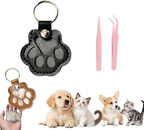 dog fur keepsake keychain cute pet paw shaped leather keychain for dog&cat hair keepsake in Kuwait