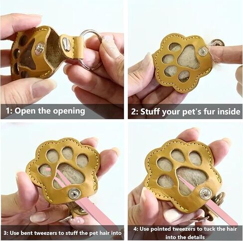 dog fur keepsake keychain cute pet paw shaped leather keychain for dog&cat hair keepsake in Kuwait
