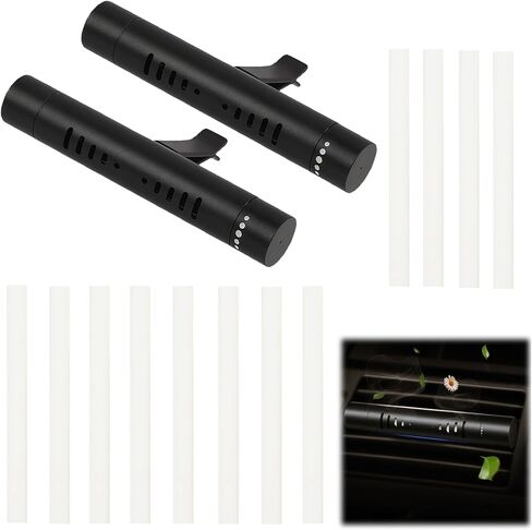 2 PCS AIR AIR AIR PRASANY DOFFUSER CLIP مع 12 PCS عصي إعادة ملء الرائحة ، وناشر معطر الهواء من الألومنيوم المتميز مناسبة للسيارات ، والمطبخ ، والحمام ، ومنازل الحيوانات الأليفة (أسود) in Kuwait