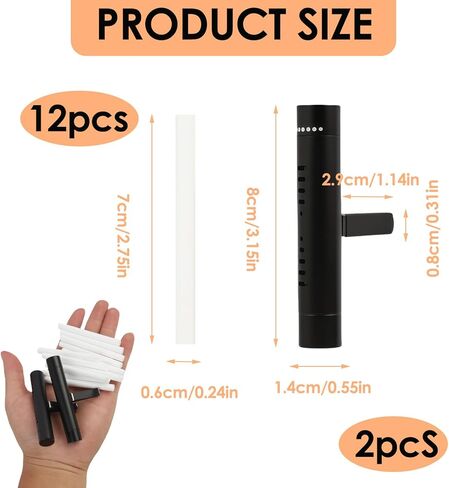 2 PCS AIR AIR AIR PRASANY DOFFUSER CLIP مع 12 PCS عصي إعادة ملء الرائحة ، وناشر معطر الهواء من الألومنيوم المتميز مناسبة للسيارات ، والمطبخ ، والحمام ، ومنازل الحيوانات الأليفة (أسود) in Kuwait