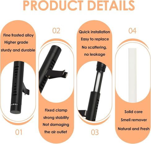 2 PCS AIR AIR AIR PRASANY DOFFUSER CLIP مع 12 PCS عصي إعادة ملء الرائحة ، وناشر معطر الهواء من الألومنيوم المتميز مناسبة للسيارات ، والمطبخ ، والحمام ، ومنازل الحيوانات الأليفة (أسود) in Kuwait