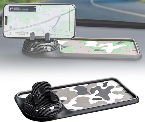 Multifunction Car Anti-Slip Mat， Carbon Fiber Patterned Phone Mount with Dashboard Storage & Temporary Parking Number (Green) in Saudi Arabia
