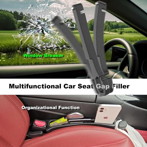 Universal Car Seat Gap Filler with Organizer Hook & Emergency Glass Breaker Prevent Small Items & Tools from Falling Ultimate Seat Side Gap Stopper for All Vehicles, Trucks & SUVs in Saudi Arabia