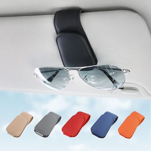 Kansmart Sunglass Holder for Car Sun Visor ، مقطع نظارة شمسية مغناطيسية ، حامل نظارات جلدية ، مقطع بطاقة التذاكر ، إكسسوارات داخلية تلقائية عالمية لسيارة سيارات سيارات الدفع الرباعي ، in Kuwait