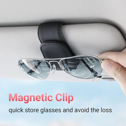 Kansmart Sunglass Holder for Car Sun Visor ، مقطع نظارة شمسية مغناطيسية ، حامل نظارات جلدية ، مقطع بطاقة التذاكر ، إكسسوارات داخلية تلقائية عالمية لسيارة سيارات سيارات الدفع الرباعي ، in Kuwait