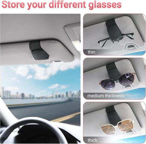 Kansmart Sunglass Holder for Car Sun Visor ، مقطع نظارة شمسية مغناطيسية ، حامل نظارات جلدية ، مقطع بطاقة التذاكر ، إكسسوارات داخلية تلقائية عالمية لسيارة سيارات سيارات الدفع الرباعي ، in Kuwait