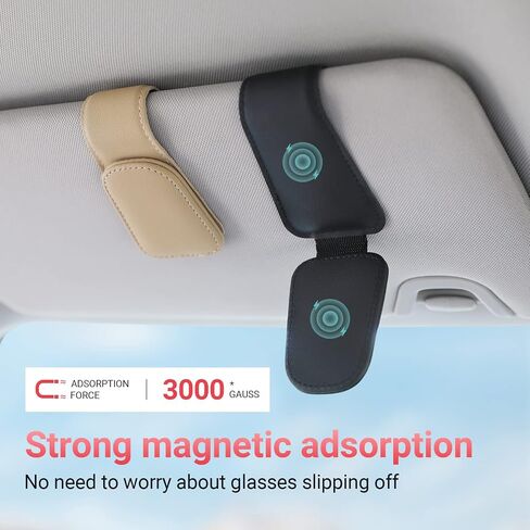 Kansmart Sunglass Holder for Car Sun Visor ، مقطع نظارة شمسية مغناطيسية ، حامل نظارات جلدية ، مقطع بطاقة التذاكر ، إكسسوارات داخلية تلقائية عالمية لسيارة سيارات سيارات الدفع الرباعي ، in Kuwait