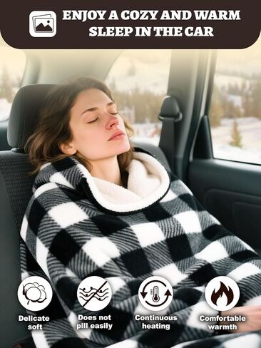 بطانية مدفوعة بالسيارة 12V 59 "x39" بطانية ساخنة محمولة للسفر مع 4 تسخين 4 إعدادات توقيت ناعمة ومريحة لتخييم سيارات السيارات (أسود وأحمر) in Kuwait