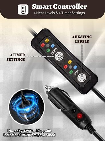 بطانية مدفوعة بالسيارة 12V 59 "x39" بطانية ساخنة محمولة للسفر مع 4 تسخين 4 إعدادات توقيت ناعمة ومريحة لتخييم سيارات السيارات (أسود وأحمر) in Kuwait