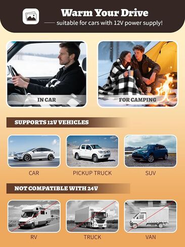 بطانية مدفوعة بالسيارة 12V 59 "x39" بطانية ساخنة محمولة للسفر مع 4 تسخين 4 إعدادات توقيت ناعمة ومريحة لتخييم سيارات السيارات (أسود وأحمر) in Kuwait
