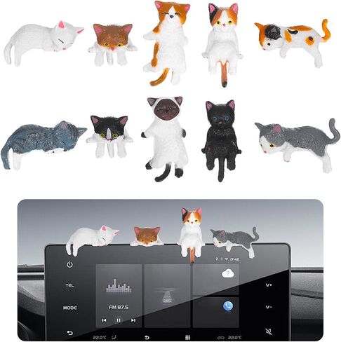 10 Pcs Cat Car Interior Accessories Funny Cute Car Figurines Dashboard Decorations Mini Rearview Mirror Pussy Ornament Universal Desk Computer Decor for Women Girl Home Garden in Saudi Arabia