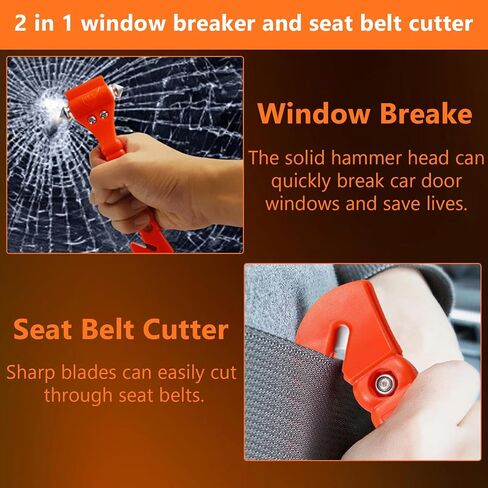 Car Window Breaker Hammer and Seat Belt Cutter 2-in-1, Emergency Escape Tool, Safety Glass Breaker, Automotive Safety Essentials and Accessories, 2 Packs in Saudi Arabia