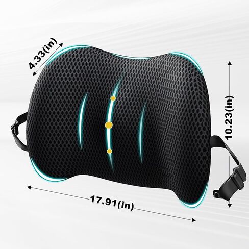 Lumbar Support Pillow for Car, Memory Foam Car Seat Back Support Pillow for Driving, Back Cushion with Strap for Pain Relief, Ergonomic Back Cushion for Office Chai, Wheelchair (Black) in Saudi Arabia