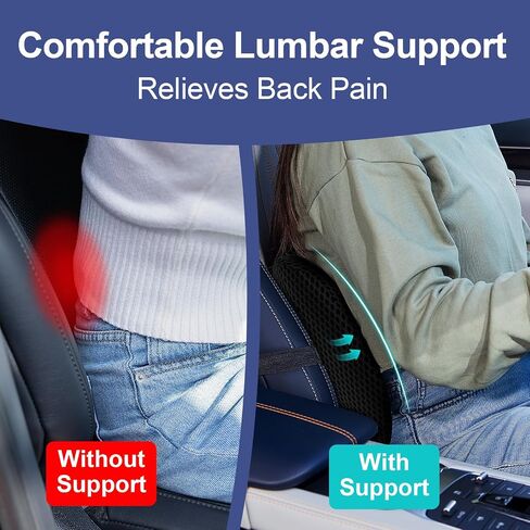 Lumbar Support Pillow for Car, Memory Foam Car Seat Back Support Pillow for Driving, Back Cushion with Strap for Pain Relief, Ergonomic Back Cushion for Office Chai, Wheelchair (Black) in Saudi Arabia