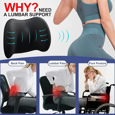 Lumbar Support Pillow for Car, Memory Foam Car Seat Back Support Pillow for Driving, Back Cushion with Strap for Pain Relief, Ergonomic Back Cushion for Office Chai, Wheelchair (Black) in Saudi Arabia