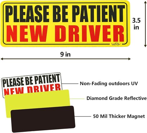 JUSTTOP 3pcs Student Driver Magnet for Car, Please Be Patient Student Driver, New Drivers Sticker Safety Warning, Magnetic Reflective Rookie Driver Bumper Sticker (Black&Red) in Kuwait