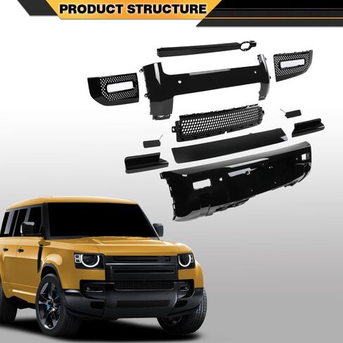 طقم حارس الشفاه الخلفي الأمامي المتوافق مع Land Rover Defender 90 110 130 2020-2024 Black Glossy in Kuwait