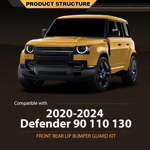 طقم حارس الشفاه الخلفي الأمامي المتوافق مع Land Rover Defender 90 110 130 2020-2024 Black Glossy in Kuwait