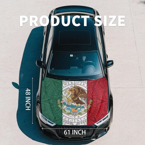 4x5ft Mexico Totem Car Hood Cover, Car Bonnet Banner, Universal Fit, Elastic Polyester, Stretchable, Patriotic Automotive Hood Covers, Mexicans Patriot Gifts in Saudi Arabia