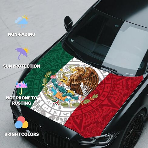 4x5ft Mexico Totem Car Hood Cover, Car Bonnet Banner, Universal Fit, Elastic Polyester, Stretchable, Patriotic Automotive Hood Covers, Mexicans Patriot Gifts in Saudi Arabia
