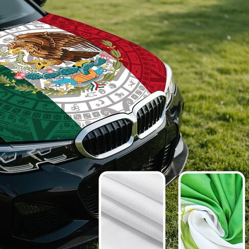 4x5ft Mexico Totem Car Hood Cover, Car Bonnet Banner, Universal Fit, Elastic Polyester, Stretchable, Patriotic Automotive Hood Covers, Mexicans Patriot Gifts in Saudi Arabia