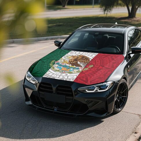 4x5ft Mexico Totem Car Hood Cover, Car Bonnet Banner, Universal Fit, Elastic Polyester, Stretchable, Patriotic Automotive Hood Covers, Mexicans Patriot Gifts in Saudi Arabia