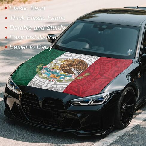 4x5ft Mexico Totem Car Hood Cover, Car Bonnet Banner, Universal Fit, Elastic Polyester, Stretchable, Patriotic Automotive Hood Covers, Mexicans Patriot Gifts in Saudi Arabia