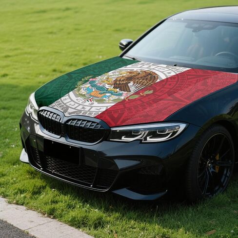 4x5ft Mexico Totem Car Hood Cover, Car Bonnet Banner, Universal Fit, Elastic Polyester, Stretchable, Patriotic Automotive Hood Covers, Mexicans Patriot Gifts in Saudi Arabia