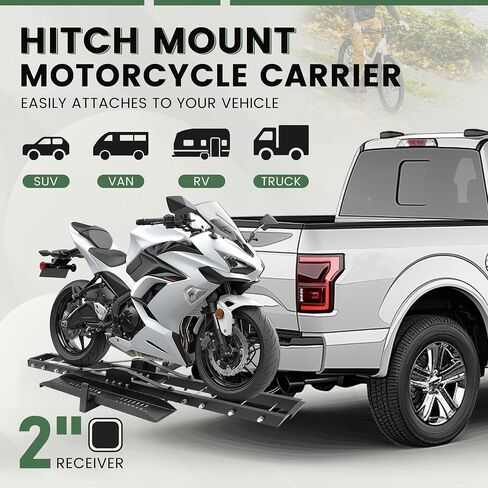 Ecotric 600lb Hitch Mount Mountcycle Carrier Transportation Racks Hitch Mount Rack Dirt Bike Hitch Truck Highted Duty Steel Powder Black W/Ramp Ramp Tilt Stability Device in Saudi Arabia