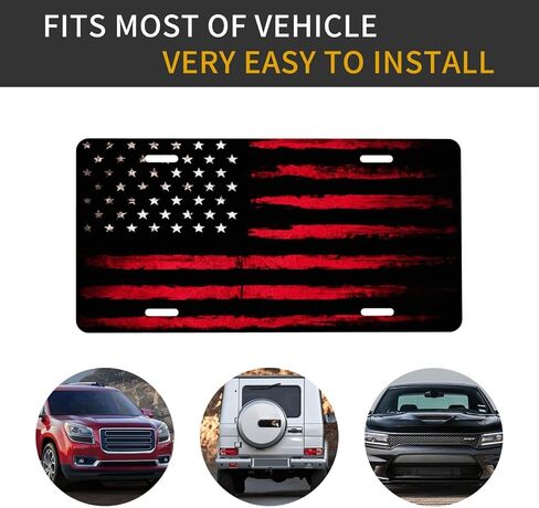 Front License Plate Cover Car Decor Accessory Aluminum Metal Rust-Proof US Car Plate Novelty Vanity Tag Cover with 4 Holes for Men Women 6 * 12 in - Black Red American Flag in Kuwait